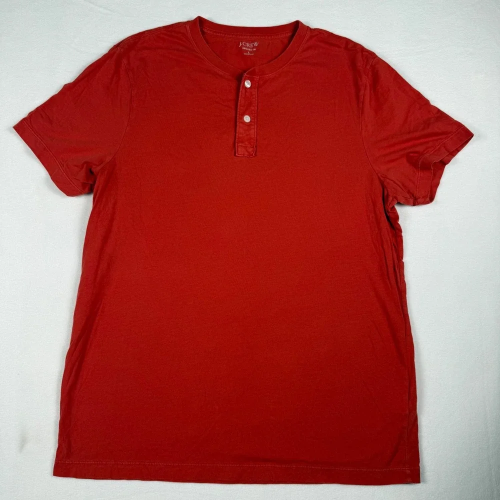 J.Crew Broken-In Henley Shirt Large Red Short Sleeve Minimalist Cotton Tee